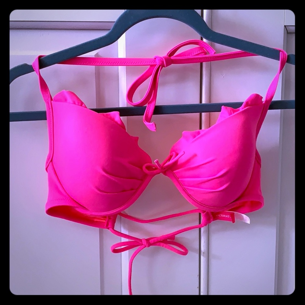 Pink push up hater ruffle bikini top